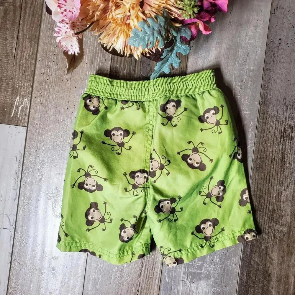 Gymboree Green Monkey Swim Trunks 6-12m EUC